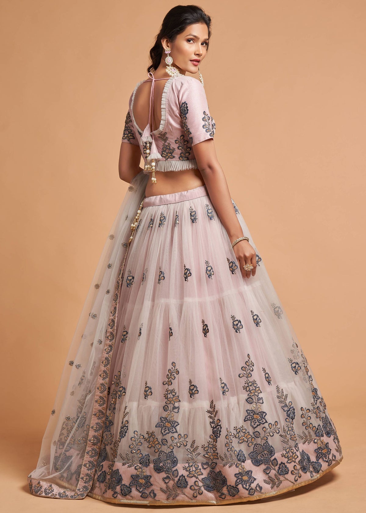 Grey Lehenga Choli With Thread, Zari, Dori And Sequins Embroidery Work