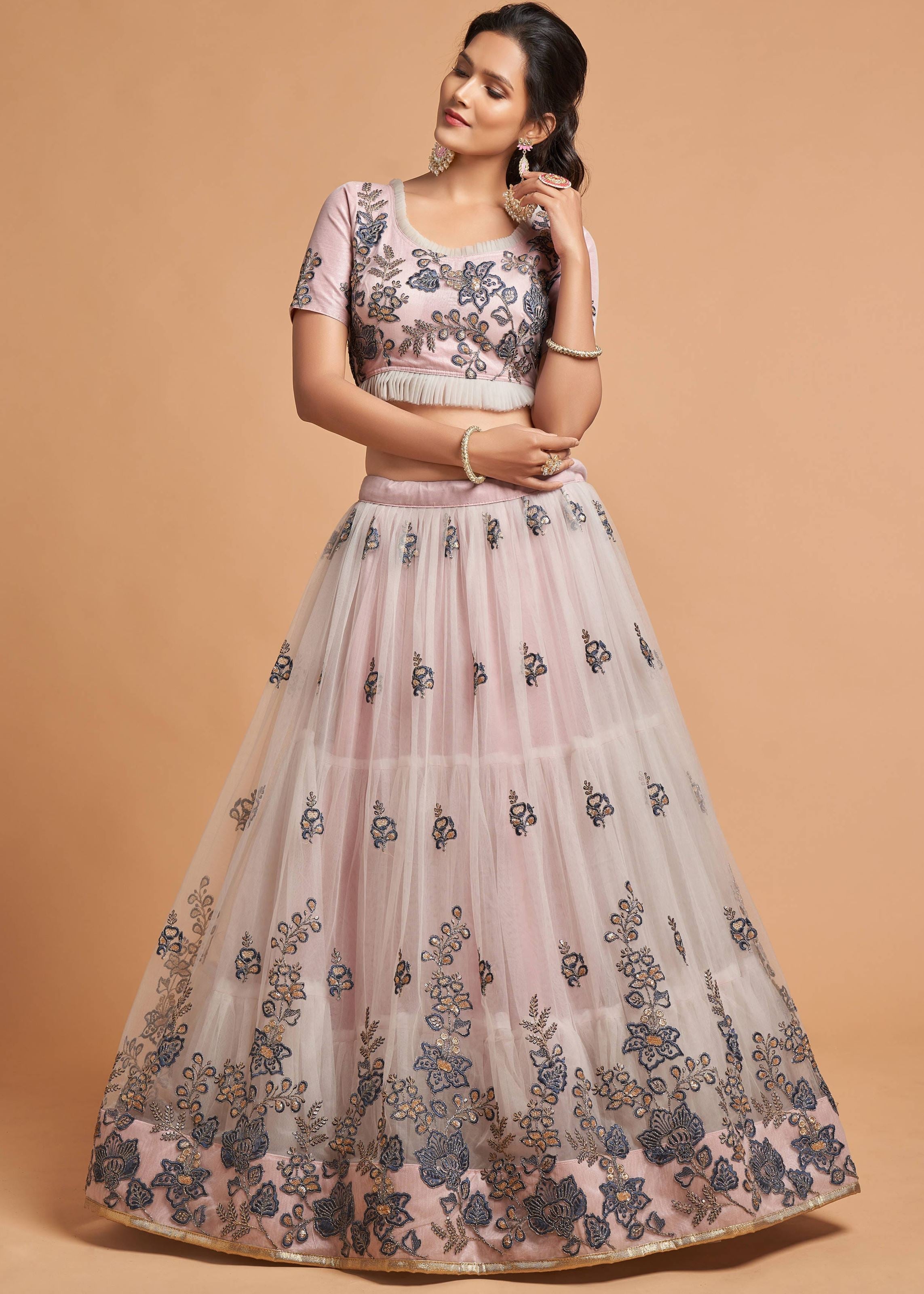 Grey Lehenga Choli With Thread, Zari, Dori And Sequins Embroidery Work