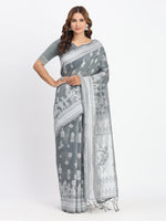 Grey Linen Cotton Woven Designer Graceful Ethnic Saree