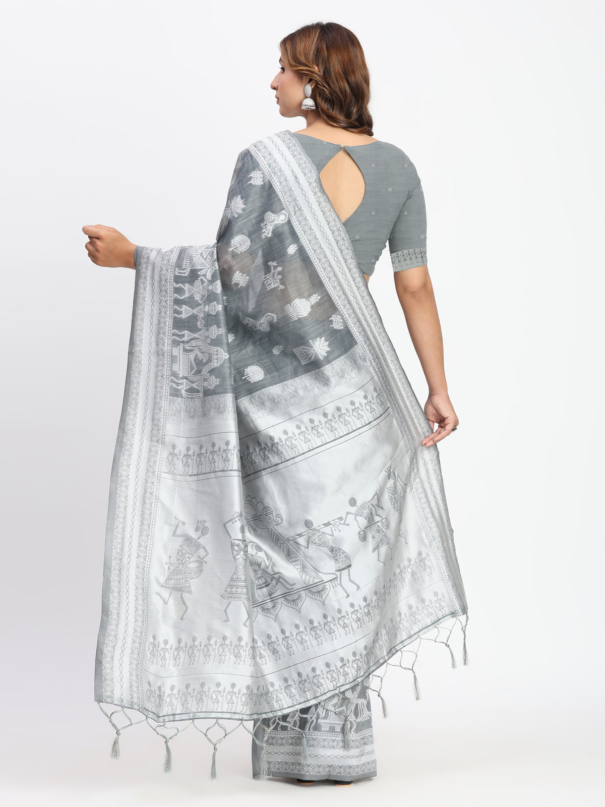 Grey Linen Cotton Woven Designer Graceful Ethnic Saree