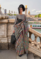 Grey Organza Handloom Saree With  Woven Work