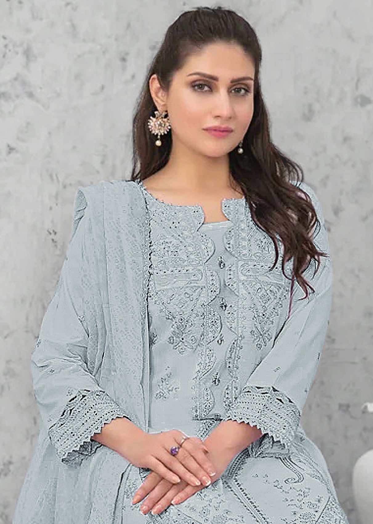 Grey Pakistani Salwar Suit With Heavy Embroidery Work