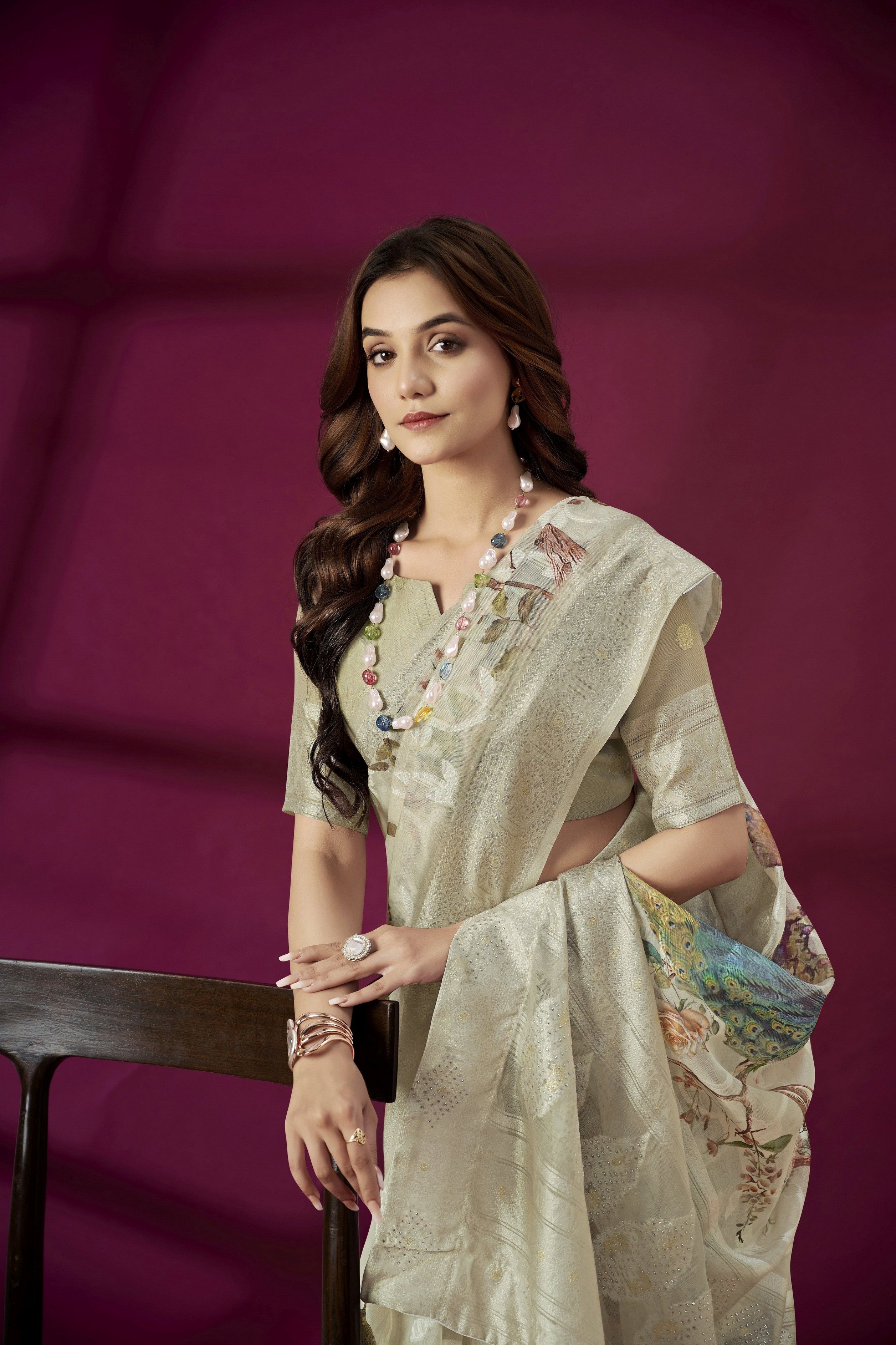 Grey Rich Silk Jacquard Designer Saree With Smart Ethnic Printed