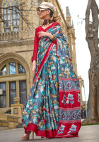 Grey Satin Crepe Saree With  Digital Print