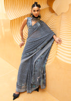 Grey Silk Georgette Saree With  Printed