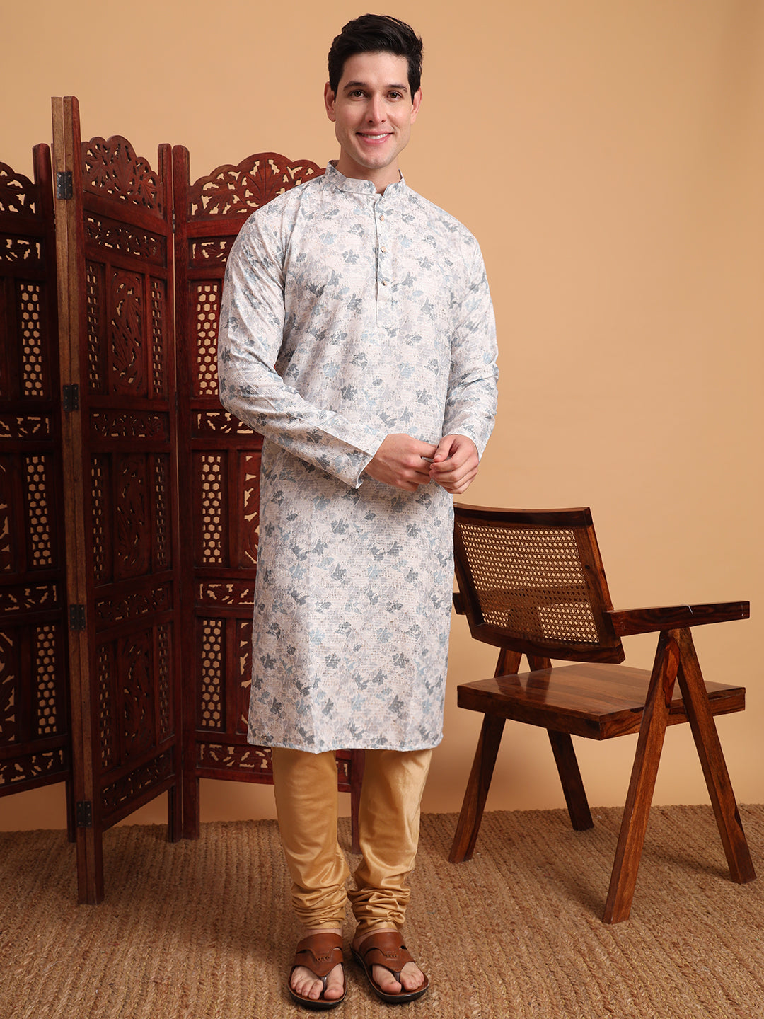 Grey Smart Printed Festive Wear Kurta