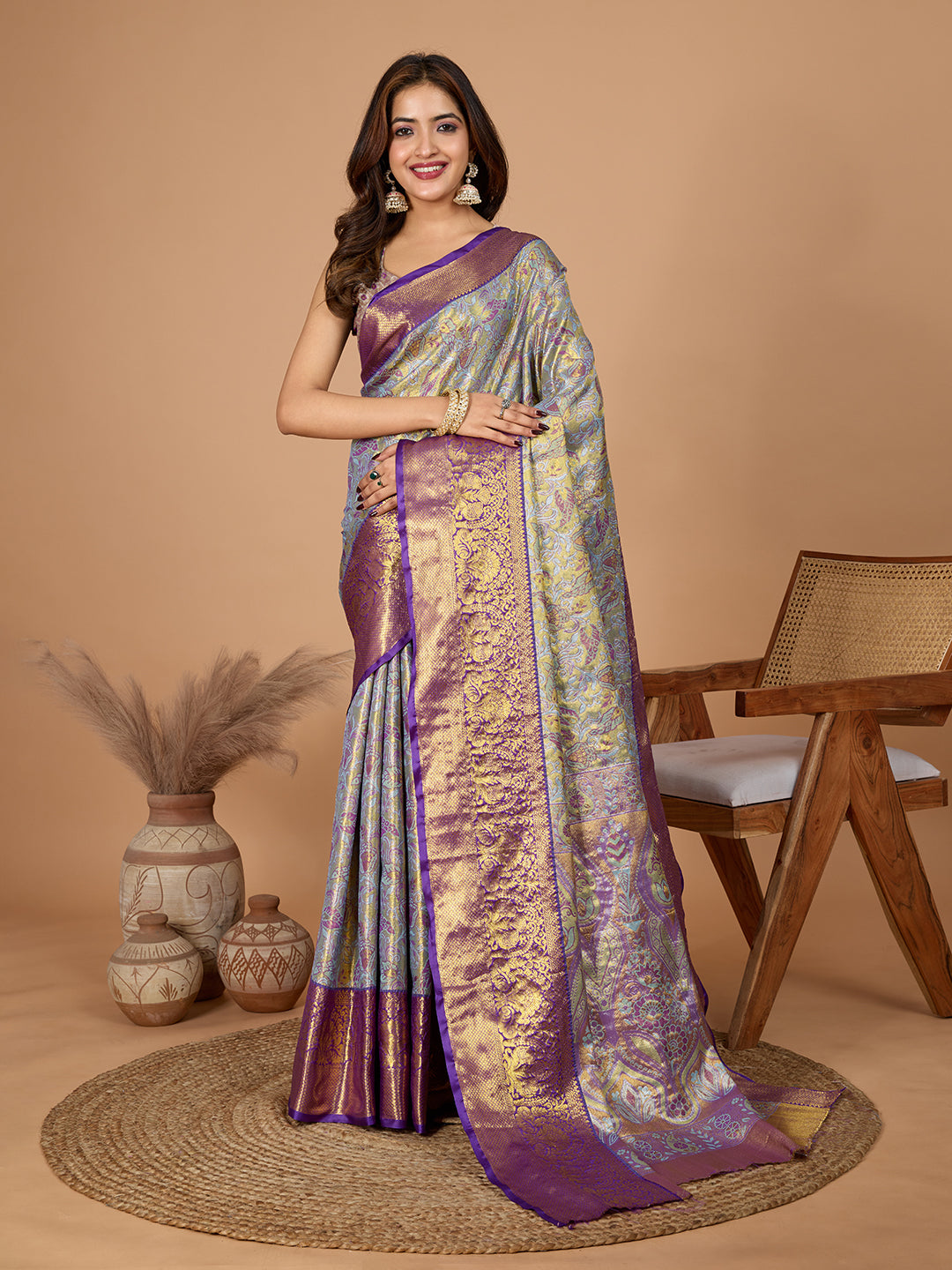 Grey Soft Silk Heavy Woven Jari Designer Adorable Ethnic Saree