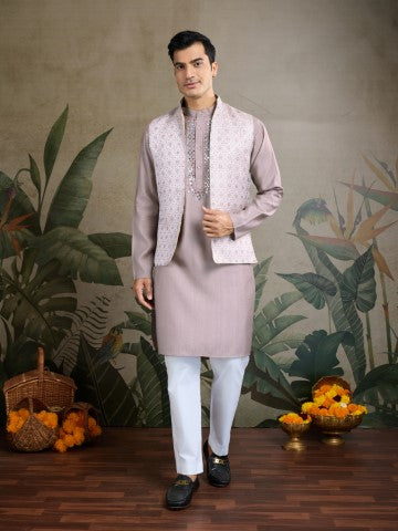Grey Viscose Silk Ceremonial Kurta with Jacket