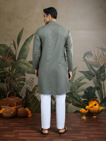 Grey Viscose Silk Kurta with Traditional Dupatta
