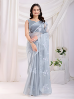 Grey  Zimmy chu  Saree with C Pallu multi Embroidery with sequins Work