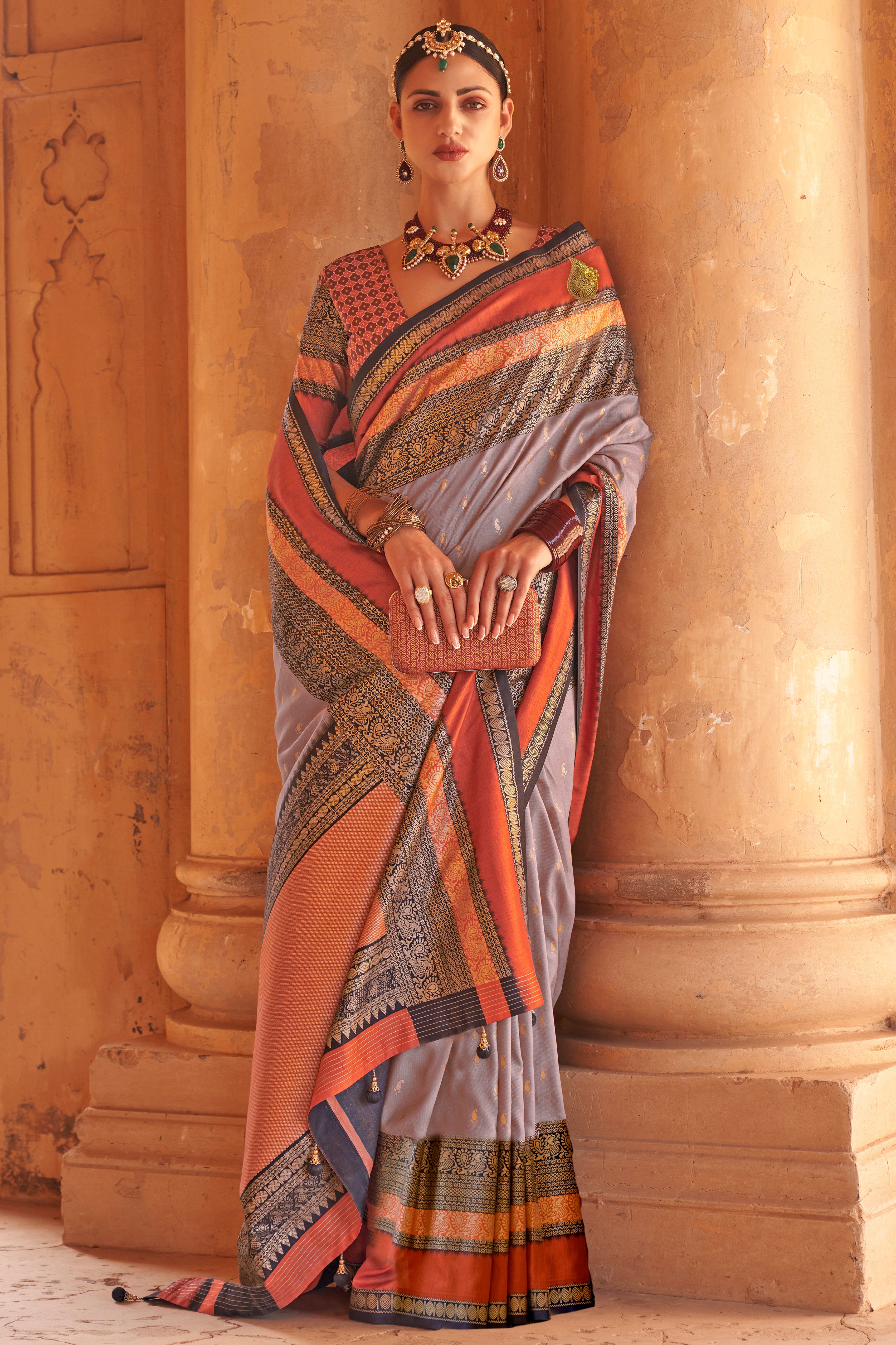 Heather Silk Saree with  Jacquard Woven Work