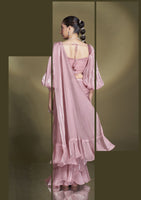 Heavy Partywear Two Tone Satin Silk Sequins And Beads Aari Hand Work Ready To Wear Saree