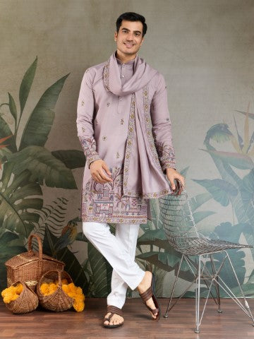 Heavy Stylish Viscose Silk Embroidered Dusty Pink Kurta with Dupatta