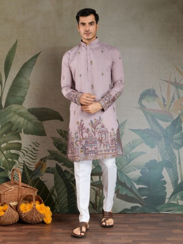 Heavy Stylish Viscose Silk Embroidered Dusty Pink Kurta with Dupatta