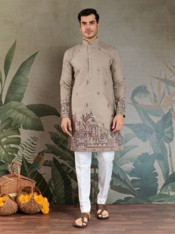 Heavy Stylish Viscose Silk Embroidered Ivory Kurta with Dupatta