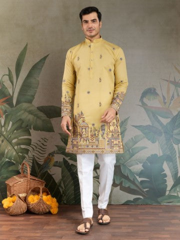 Heavy Stylish Viscose Silk Embroidered Yellow Kurta with Dupatta