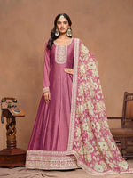Hot Pink Anarkali Suit With Heavy Thread Embroidery Sequins Work With Printed Dupatta