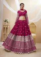 Hot Pink Georgette Lehenga Choli With Sequins Zari Embroidered Work