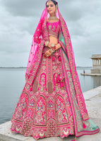 Hot Pink Lehenga Choli With Heavy Thread Embroidery, Zari With Sequins Work