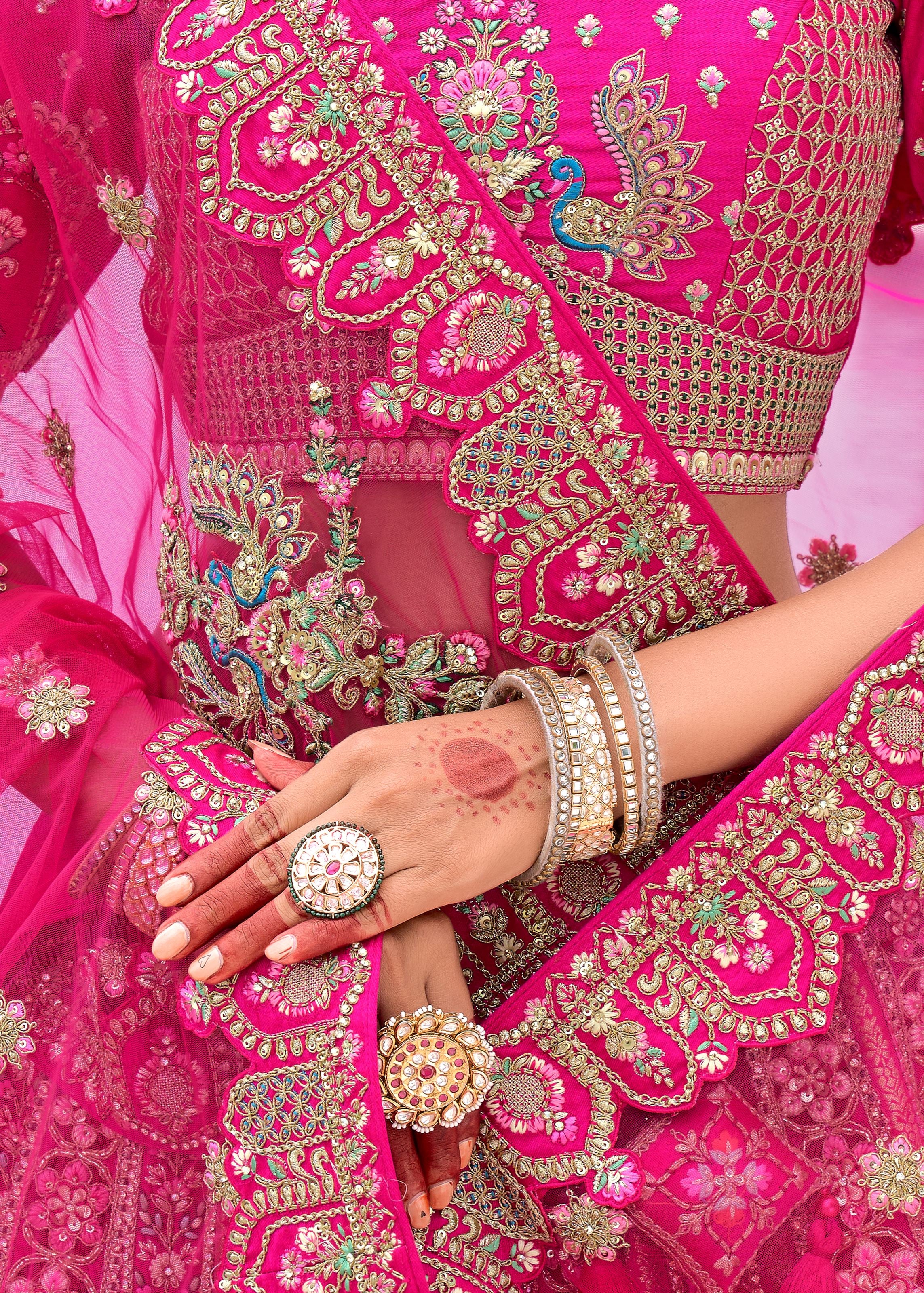 Hot Pink Lehenga Choli With Heavy Thread Embroidery, Zari With Sequins Work