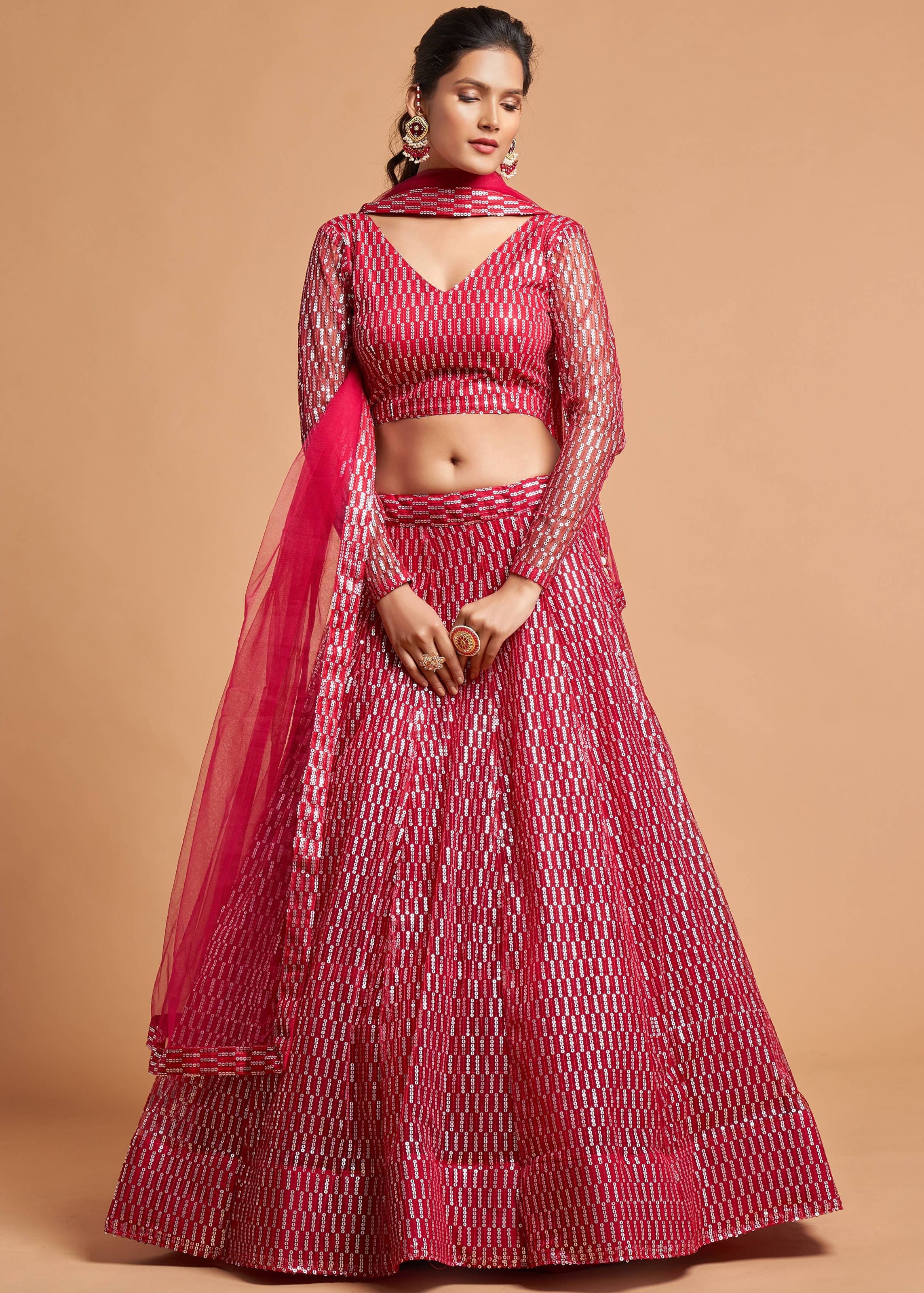 Hot Pink Lehenga Choli With Thread And Multiple Sequins Embroidery Work