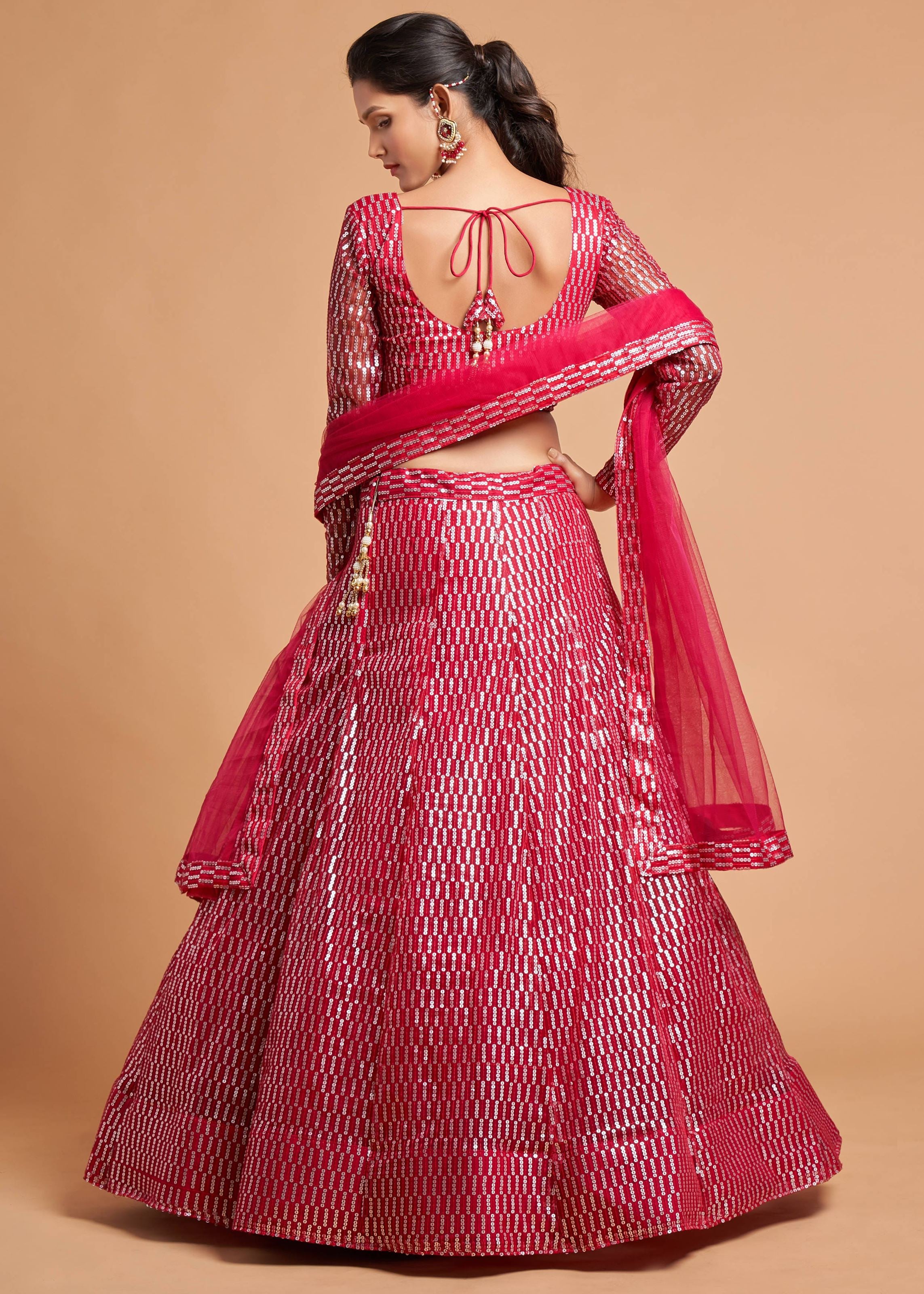 Hot Pink Lehenga Choli With Thread And Multiple Sequins Embroidery Work