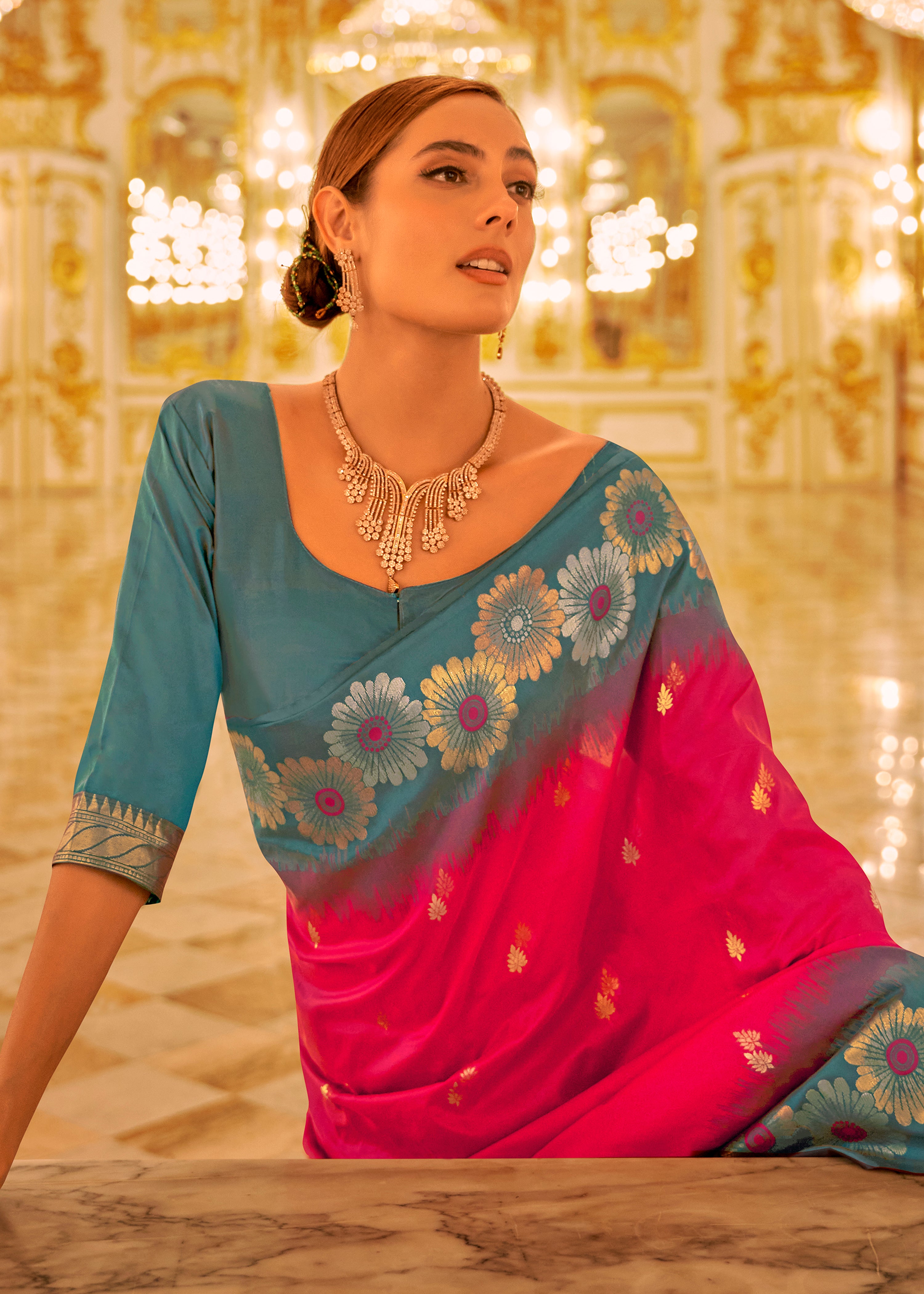 HotPink Soft Silk Saree With  Jacquard Woven Work