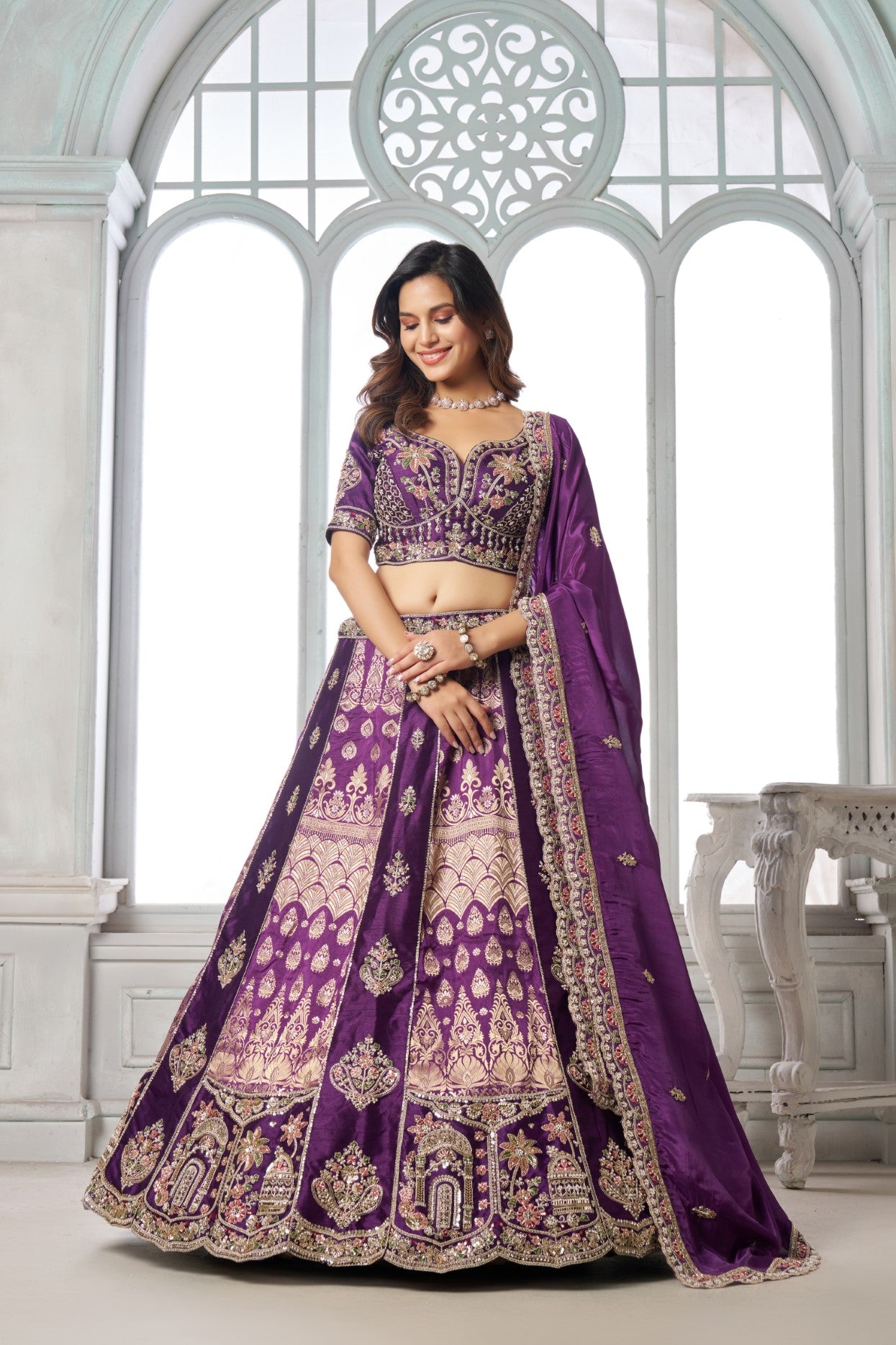 Imperial Purple Raw Silk Handcrafted Bridal Lehenga Choli