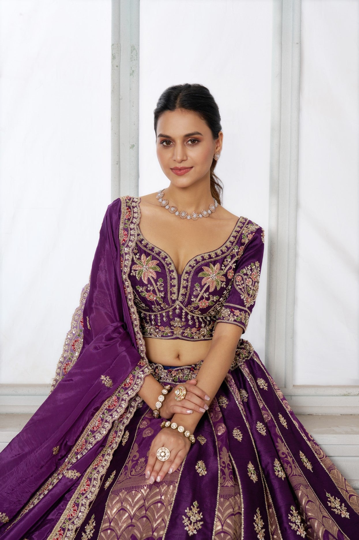 Imperial Purple Raw Silk Handcrafted Bridal Lehenga Choli