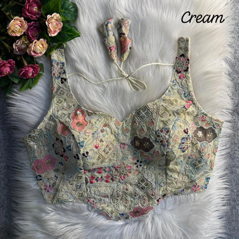 Ivory Cream Luxe Corset Sequins Embroidered Blouse  Fox Georgette Partywear