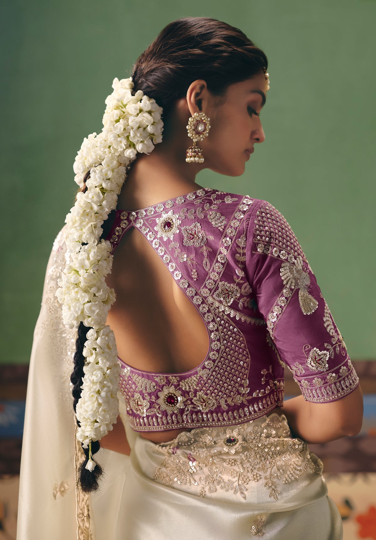 Ivory Saree With  Heavy Designer Embroidery, Sequince, Stone, Pearl With Beads Work