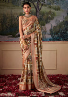 Ivory Tusser Silk Saree With  Jacquard Woven with Digital Print