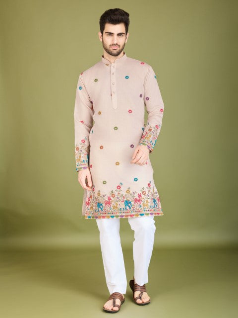 Ivory Viscose Silk Traditional Kurta – Elegant and Serene Look