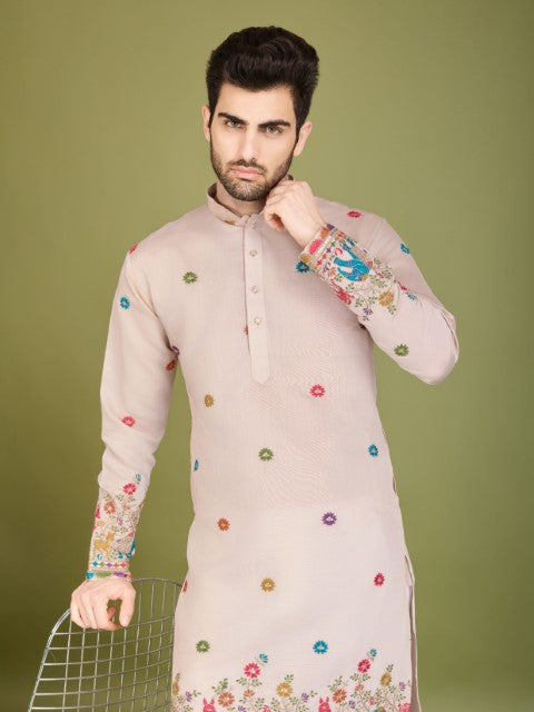 Ivory Viscose Silk Traditional Kurta – Elegant and Serene Look
