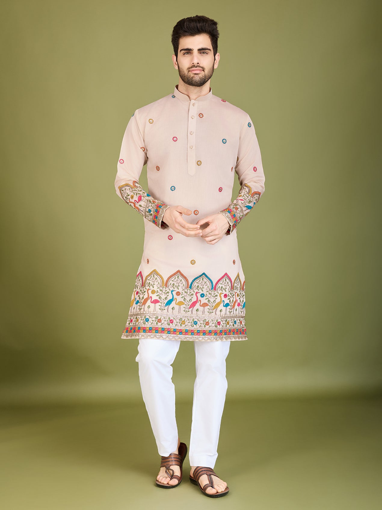 Ivory Viscose Silk Traditional Kurta for Ceremonial Look