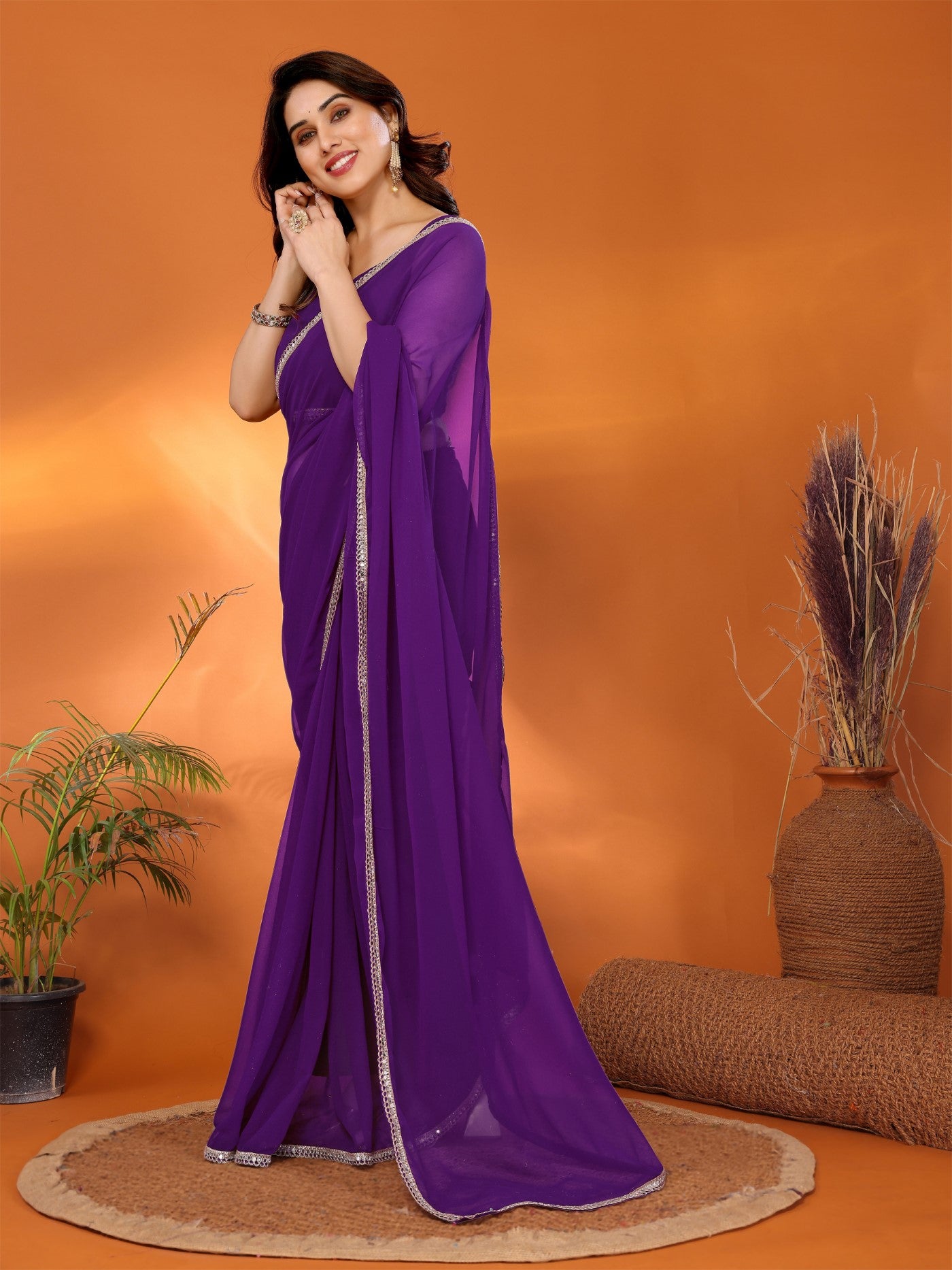 Jamuni Georgette Saree with Mirror Border
