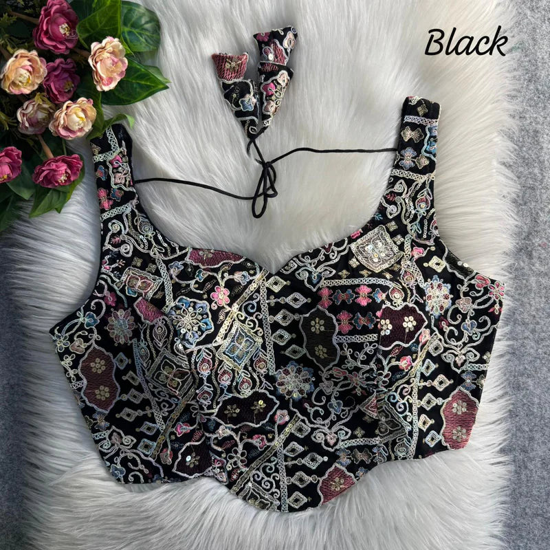 Jet Black Luxe Corset Sequins Embroidered Blouse  Fox Georgette Partywear