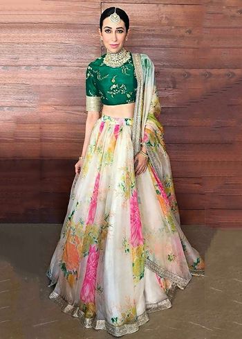 Karishma Kapoor Off-White Floral Digital Printed Organza Bridal Lehenga Choli