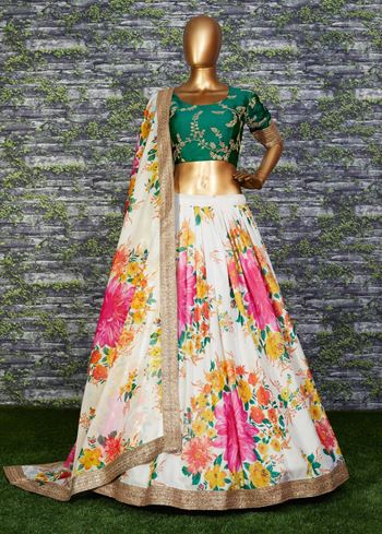 Karishma Kapoor Off-White Floral Digital Printed Organza Bridal Lehenga Choli