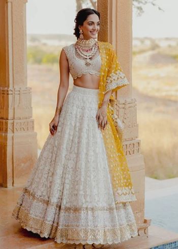 Kiara Advani Inspired White Embroidered Georgette Bridal Lehenga Choli
