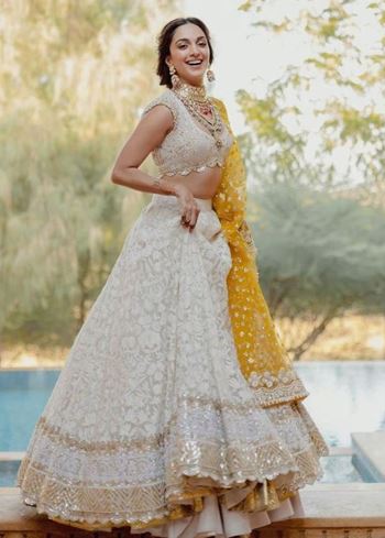 Kiara Advani Inspired White Embroidered Georgette Bridal Lehenga Choli