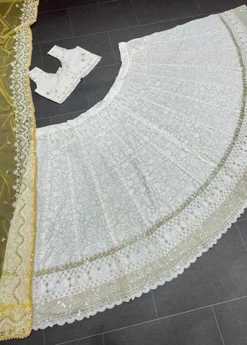 Kiara Advani Inspired White Embroidered Georgette Bridal Lehenga Choli