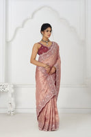 Latest Pink Pure Dola Viscouse Silk Saree With Sequins And Beads Embroidery For Brides