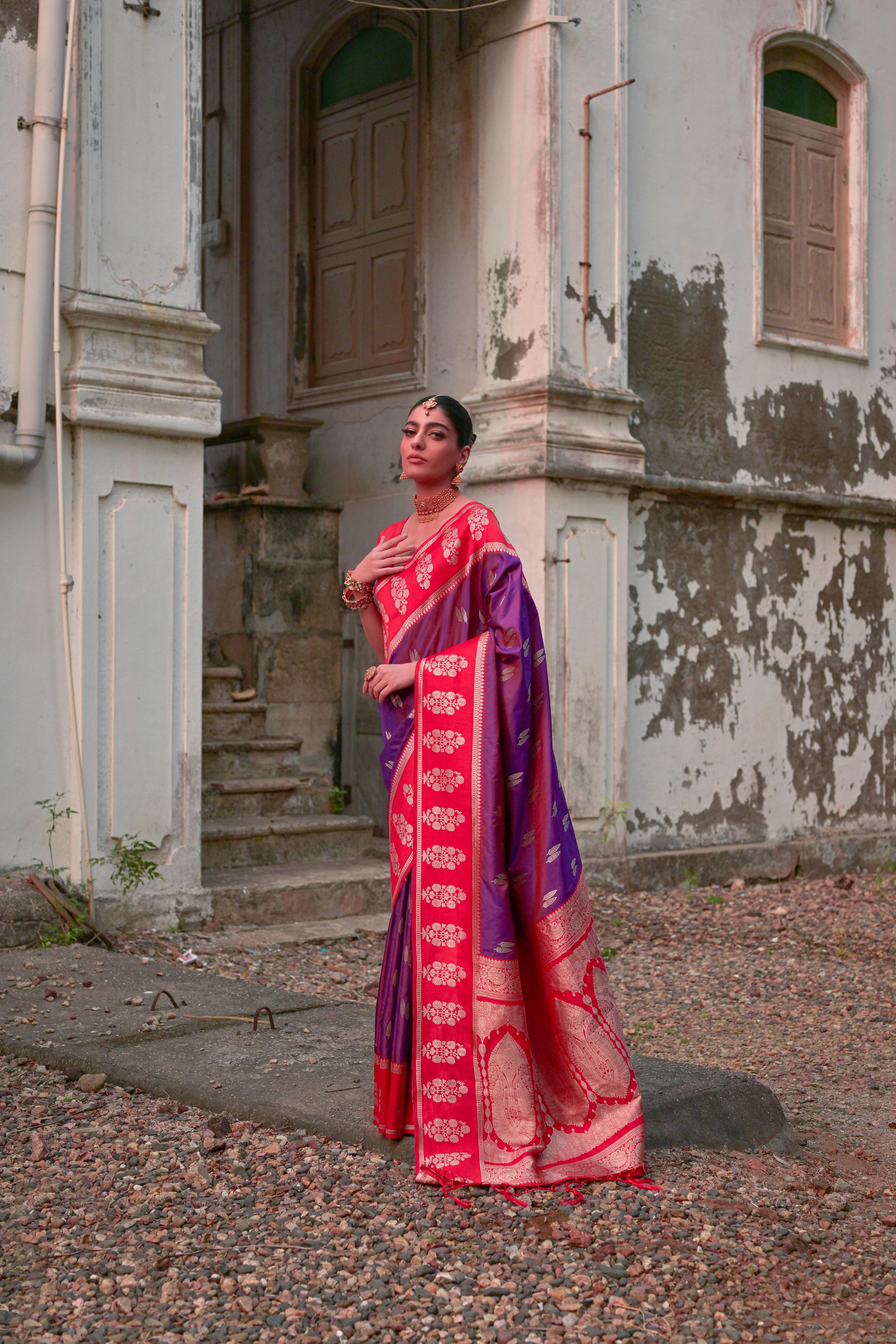 Lavender Banarasi Silk Woven Jari Designer Heavy Rich Looks Ceremonial Saree