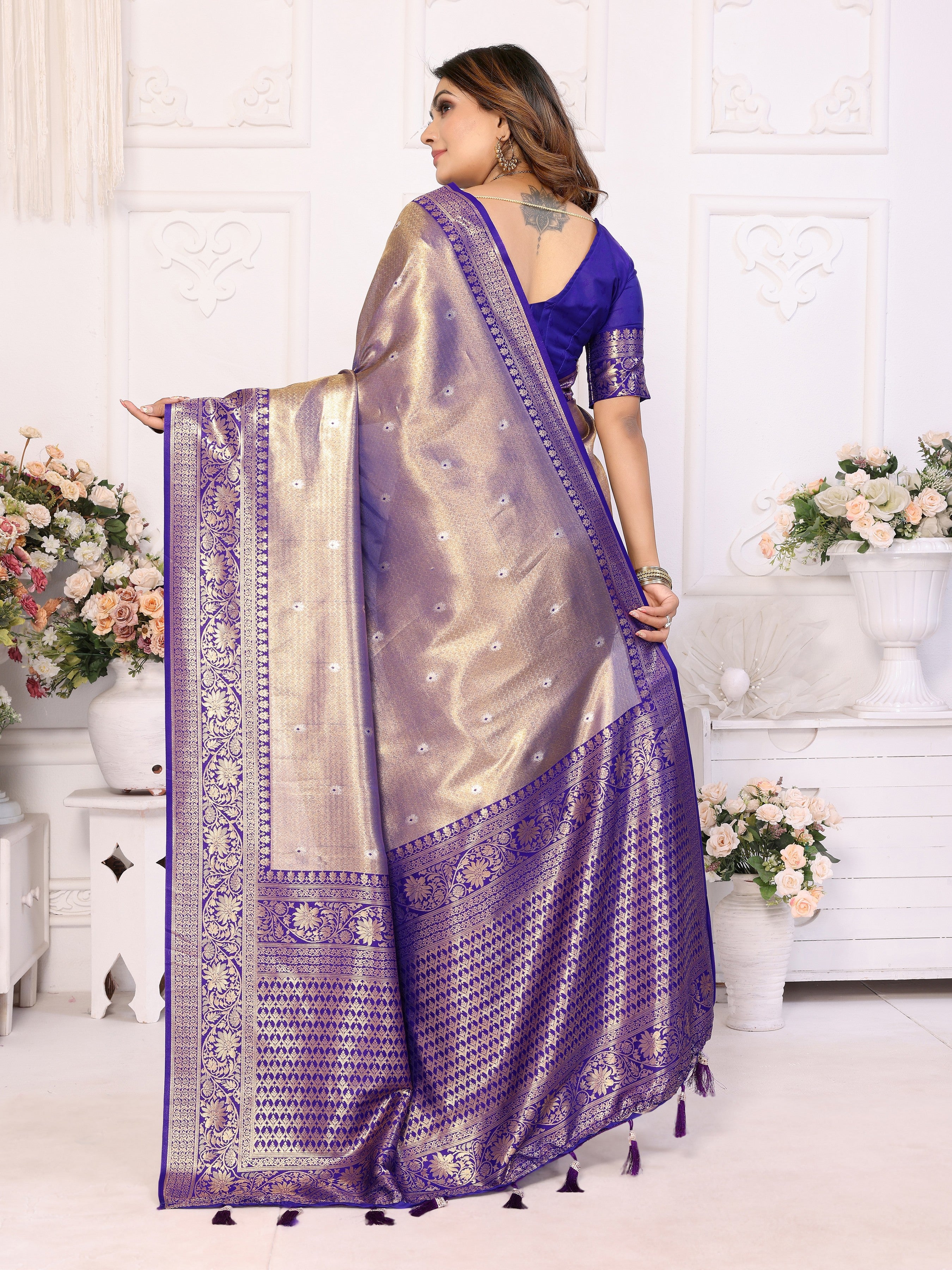 Lavender Banarasi Tissue Silk Woven Jari Heavy Designer Saree