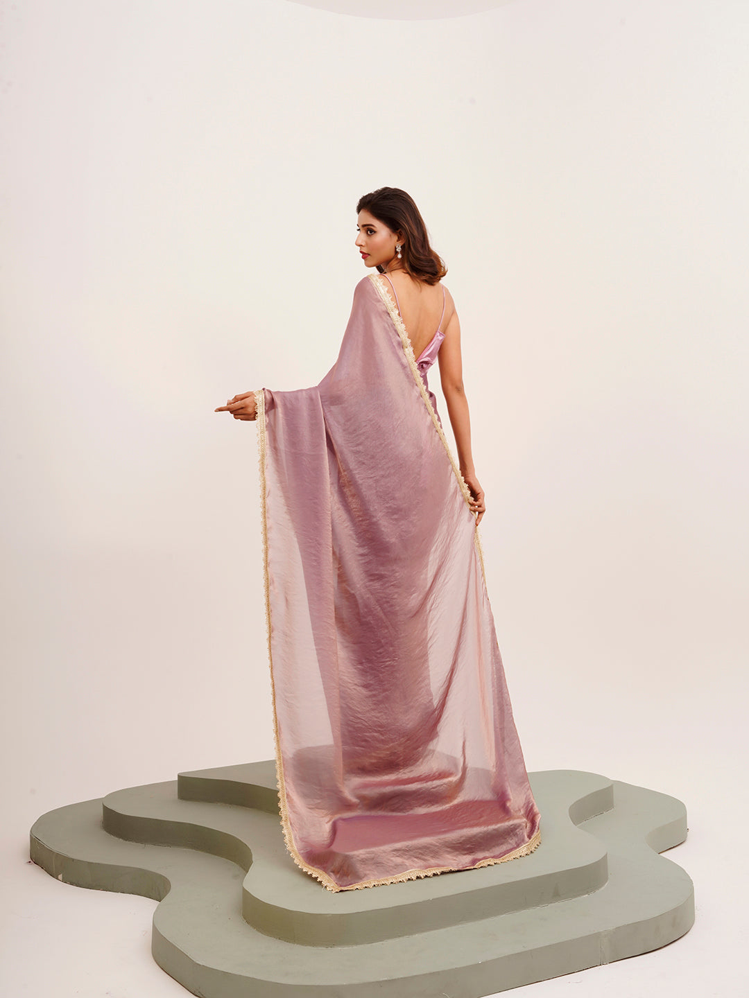 Lavender Beautiful Partywear Sequinned Satin Saree