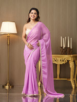 Lavender Chiffon Fancy Designer Bollywood Party Saree