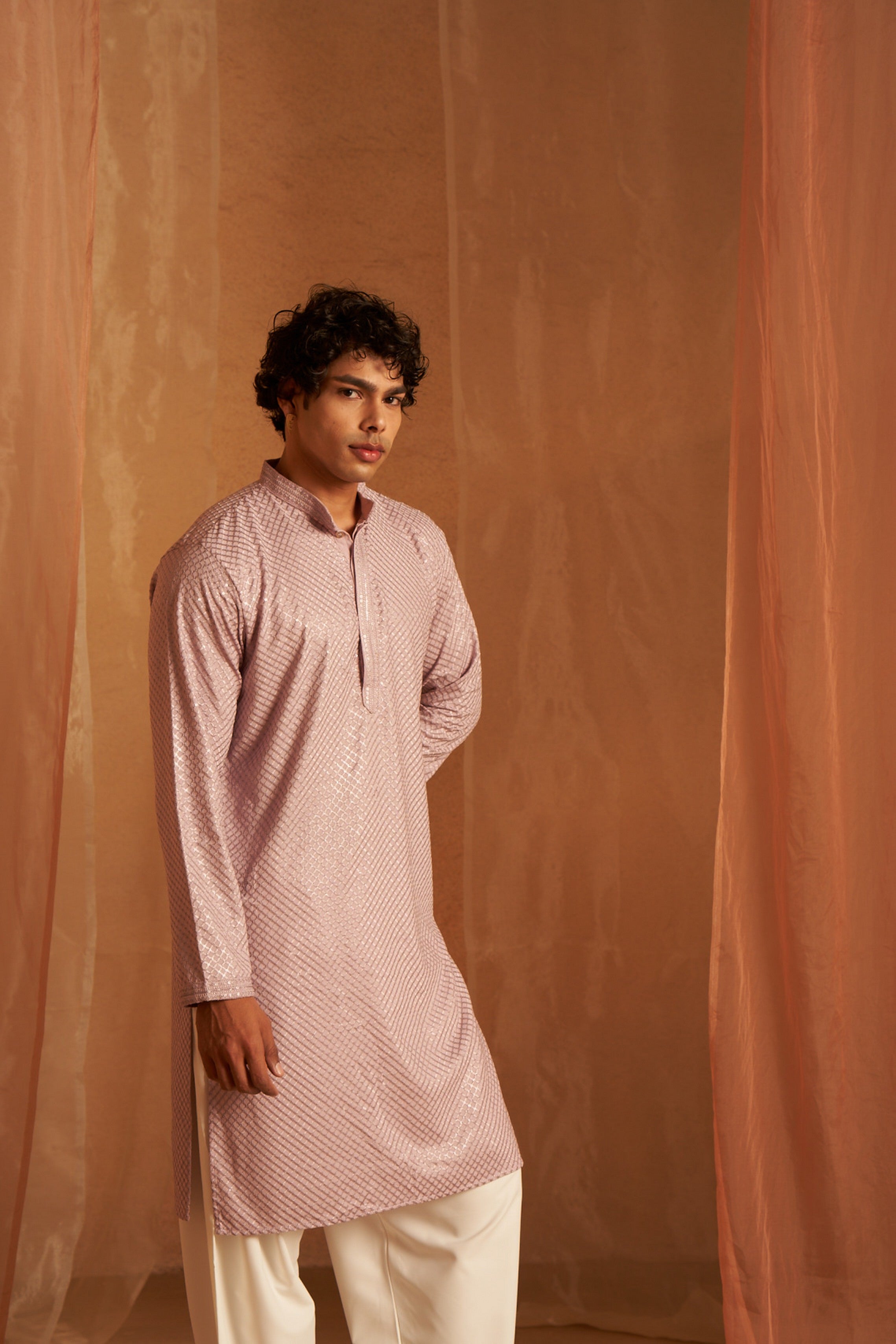 Lavender Color Viscose Kurta Payjama with Chikankari Work – Soft Hue, Rich Style