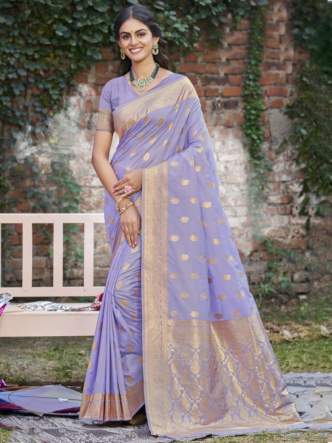 Lavender Colour Woven Silk Saree
