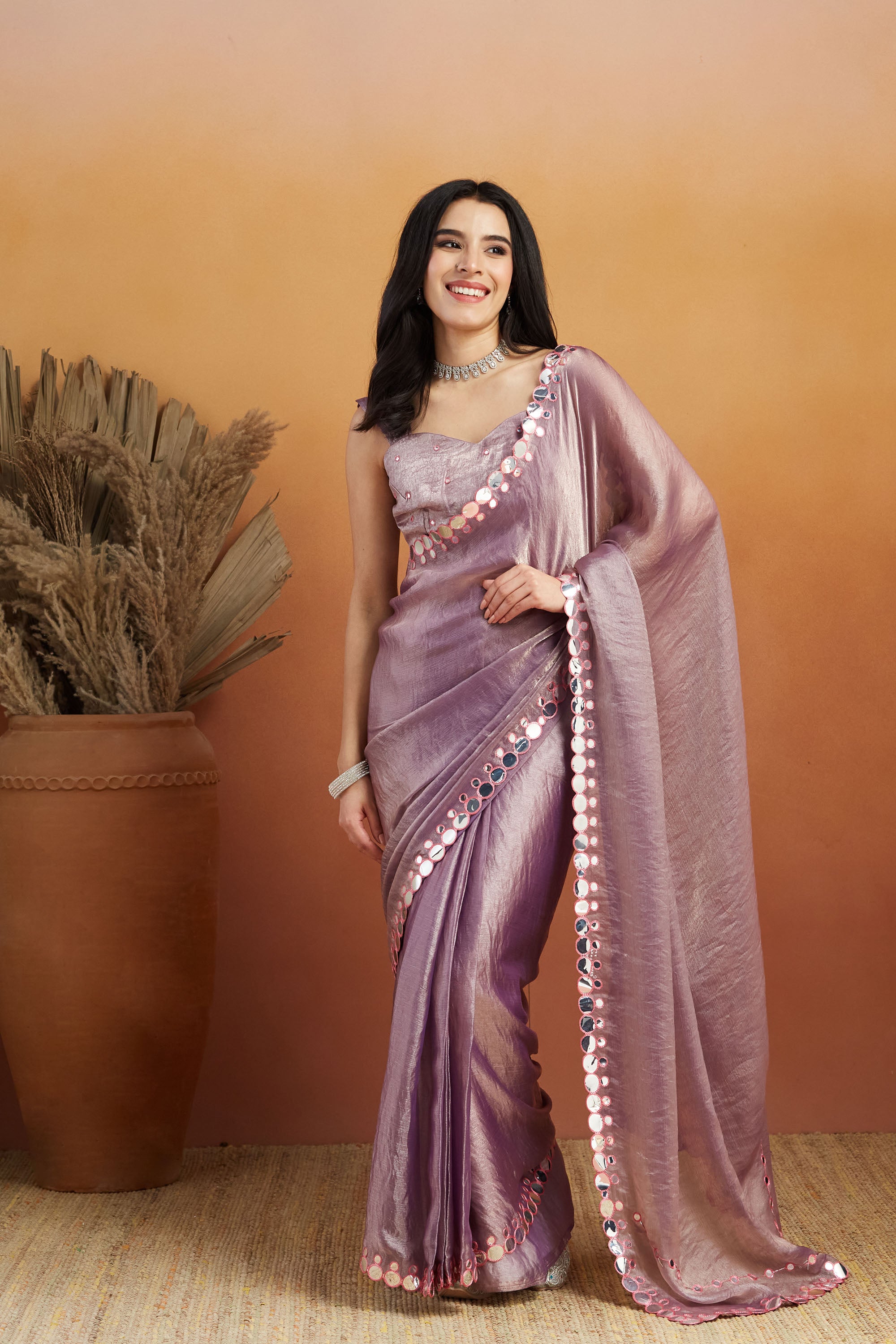 Lavender Designer Fancy Ready To Wear Saree For Ceremonial Looks